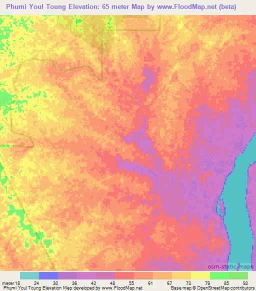 Phumi Youl Toung,Cambodia Elevation Map