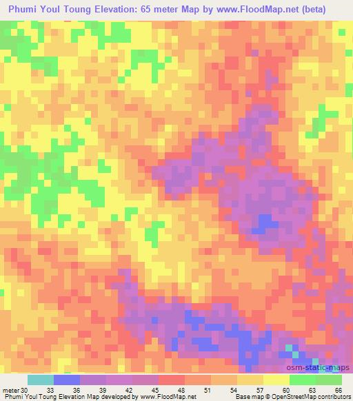 Phumi Youl Toung,Cambodia Elevation Map