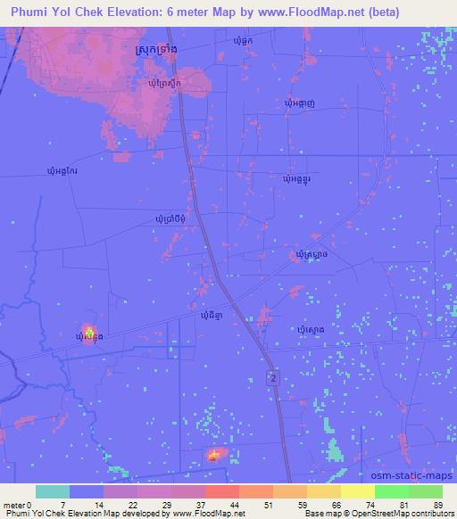Phumi Yol Chek,Cambodia Elevation Map