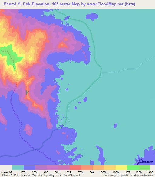 Phumi Yi Puk,Cambodia Elevation Map