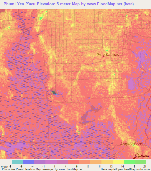 Phumi Yea P'aeu,Cambodia Elevation Map