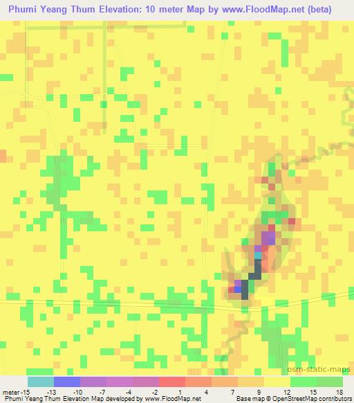 Phumi Yeang Thum,Cambodia Elevation Map