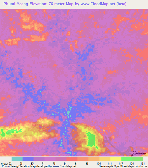 Phumi Yeang,Cambodia Elevation Map