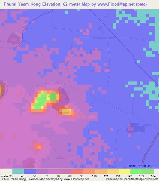 Phumi Yeam Kong,Cambodia Elevation Map