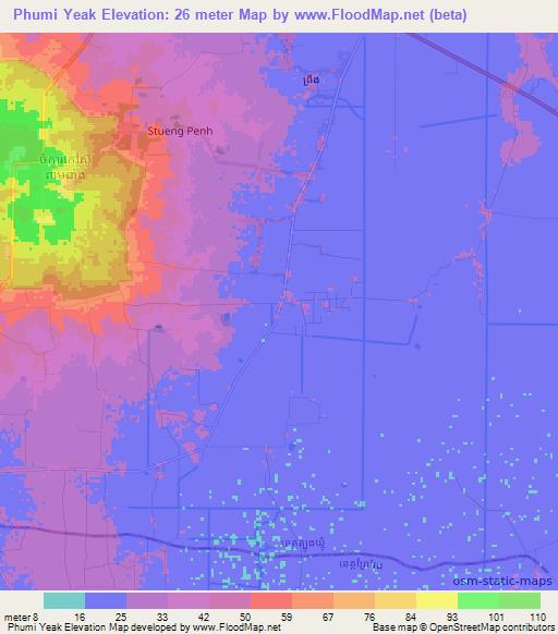Phumi Yeak,Cambodia Elevation Map