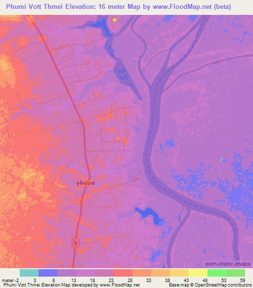 Phumi Vott Thmei,Cambodia Elevation Map