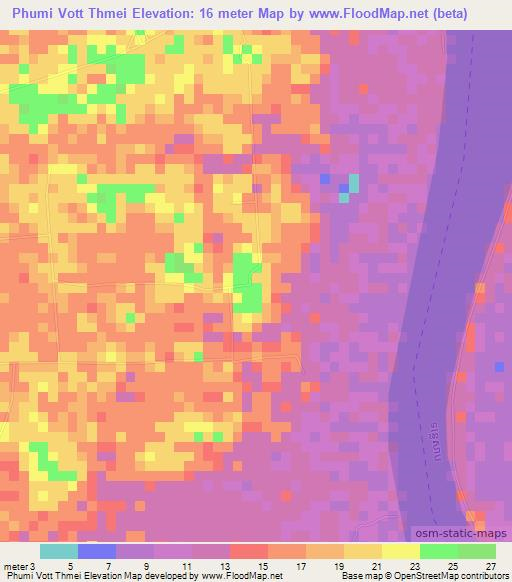 Phumi Vott Thmei,Cambodia Elevation Map