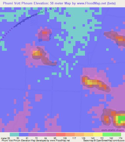 Phumi Vott Phnum,Cambodia Elevation Map
