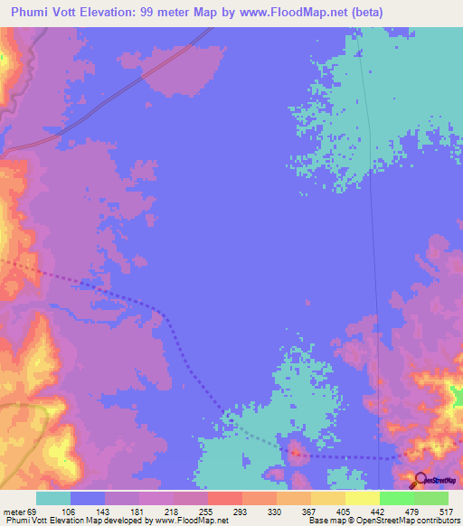 Phumi Vott,Cambodia Elevation Map