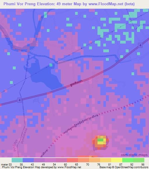Phumi Vor Preng,Cambodia Elevation Map