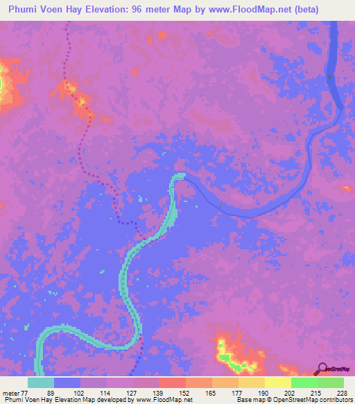 Phumi Voen Hay,Cambodia Elevation Map