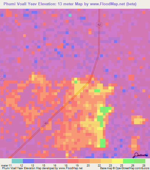 Phumi Voall Yeav,Cambodia Elevation Map