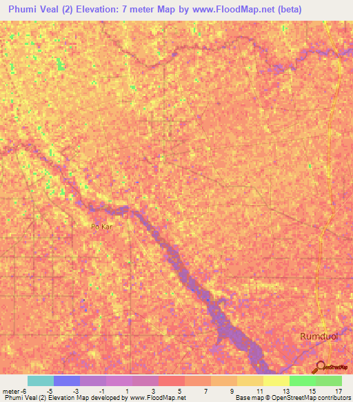 Phumi Veal (2),Cambodia Elevation Map