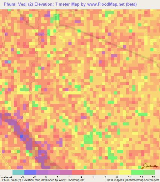 Phumi Veal (2),Cambodia Elevation Map