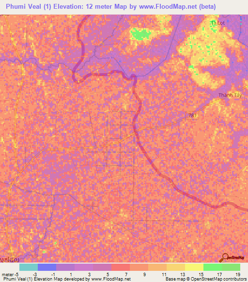 Phumi Veal (1),Cambodia Elevation Map