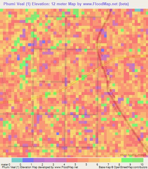 Phumi Veal (1),Cambodia Elevation Map