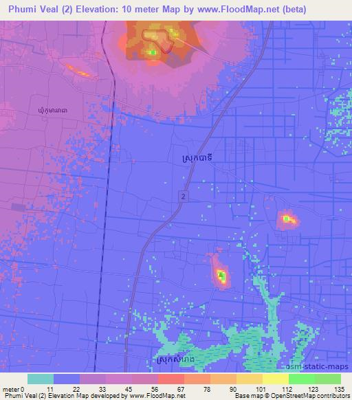 Phumi Veal (2),Cambodia Elevation Map