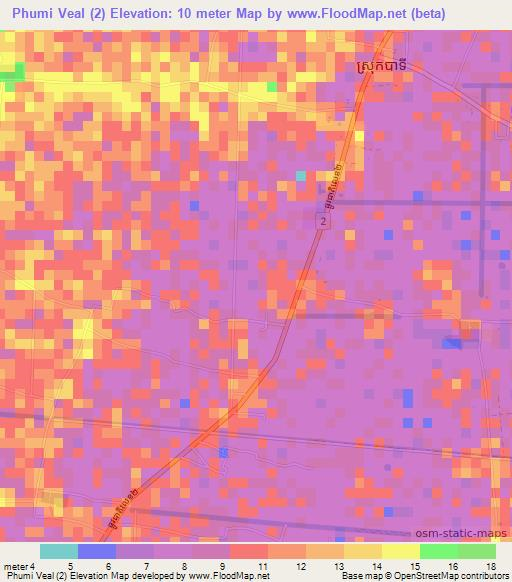 Phumi Veal (2),Cambodia Elevation Map