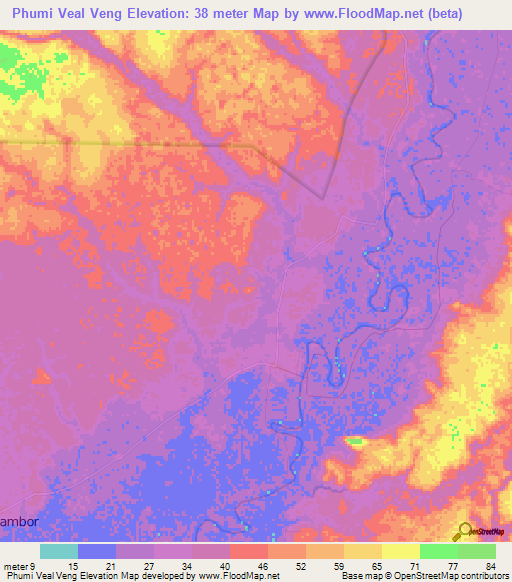 Phumi Veal Veng,Cambodia Elevation Map