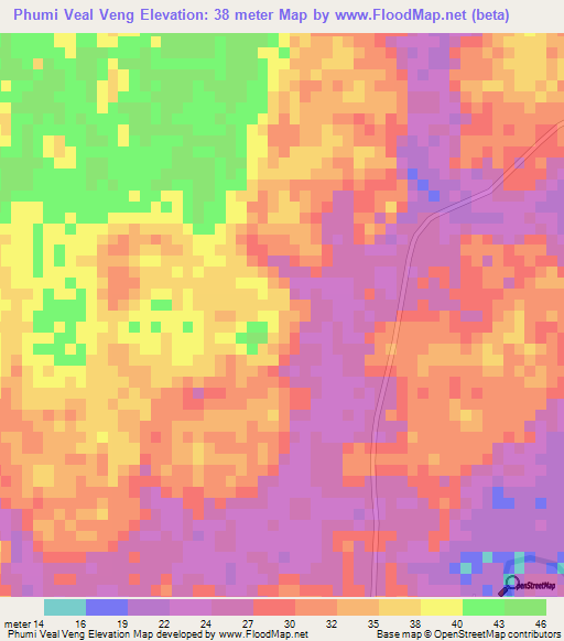 Phumi Veal Veng,Cambodia Elevation Map
