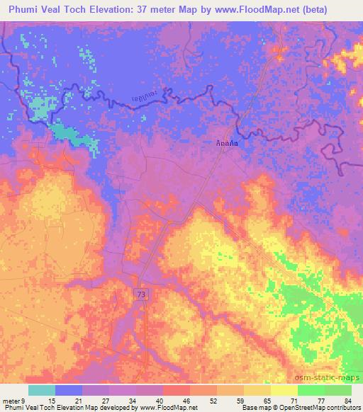 Phumi Veal Toch,Cambodia Elevation Map