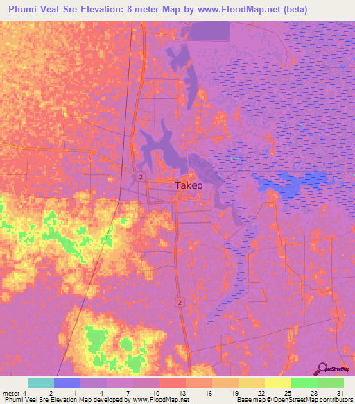 Phumi Veal Sre,Cambodia Elevation Map