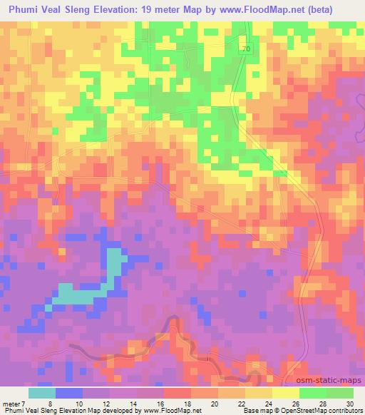 Phumi Veal Sleng,Cambodia Elevation Map