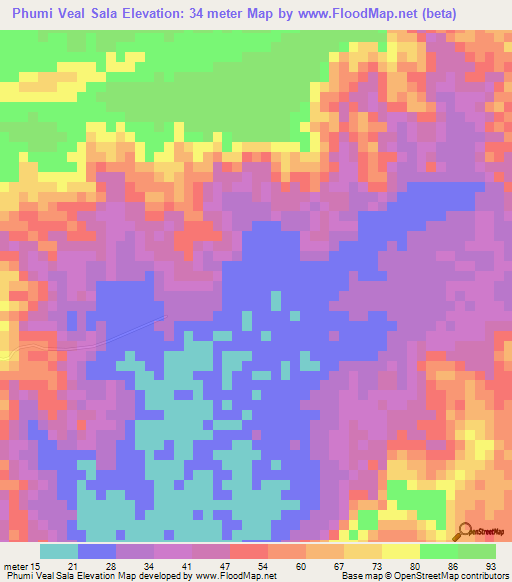 Phumi Veal Sala,Cambodia Elevation Map