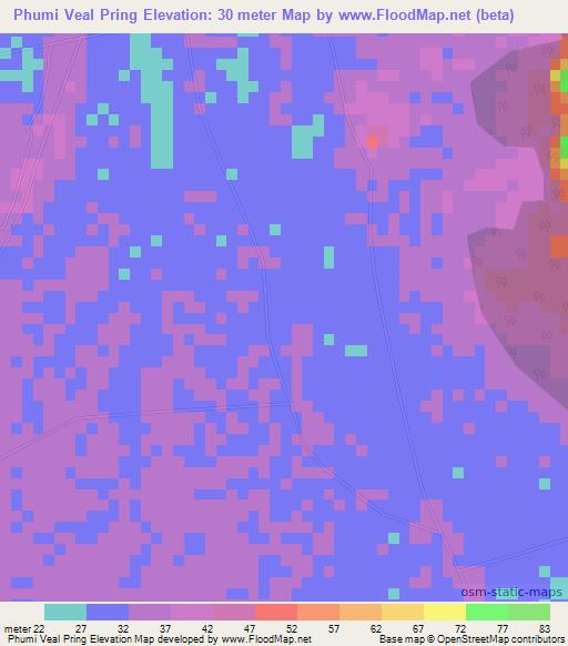 Phumi Veal Pring,Cambodia Elevation Map