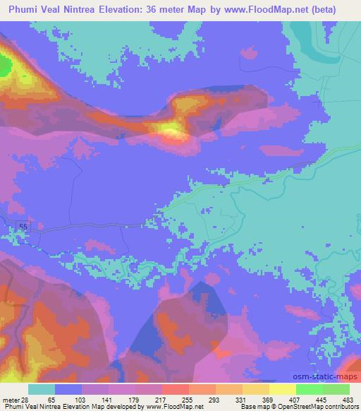 Phumi Veal Nintrea,Cambodia Elevation Map