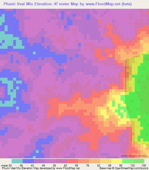 Phumi Veal Mlu,Cambodia Elevation Map