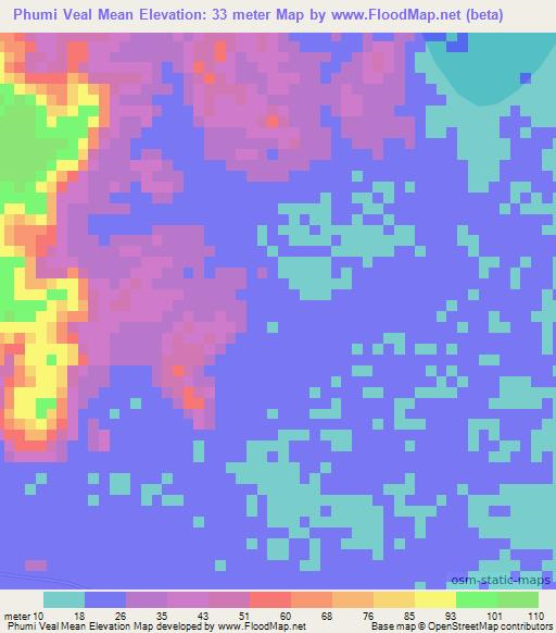 Phumi Veal Mean,Cambodia Elevation Map