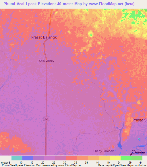 Phumi Veal Lpeak,Cambodia Elevation Map
