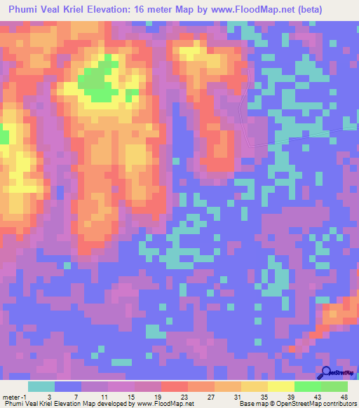 Phumi Veal Kriel,Cambodia Elevation Map