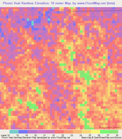 Phumi Veal Kanthea,Cambodia Elevation Map