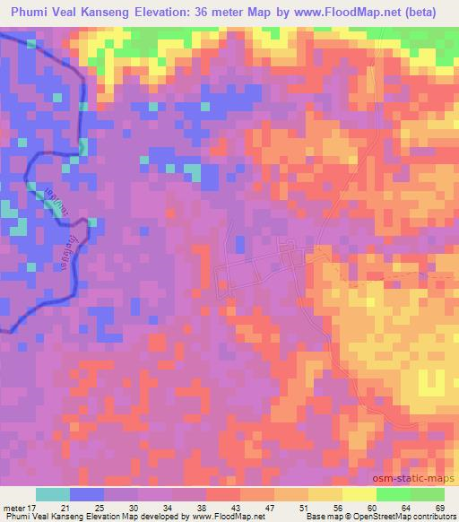 Phumi Veal Kanseng,Cambodia Elevation Map