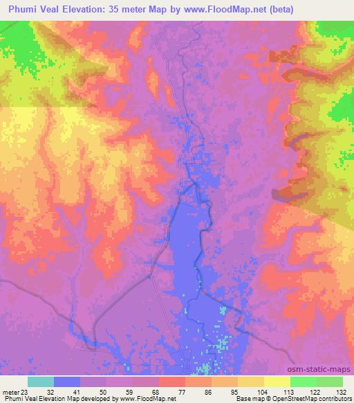 Phumi Veal,Cambodia Elevation Map