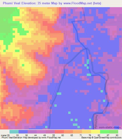 Phumi Veal,Cambodia Elevation Map