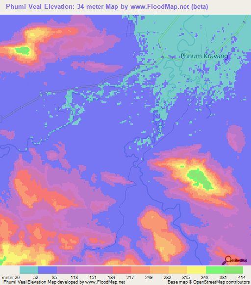 Phumi Veal,Cambodia Elevation Map