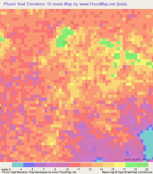 Phumi Veal,Cambodia Elevation Map