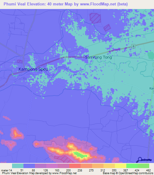 Phumi Veal,Cambodia Elevation Map