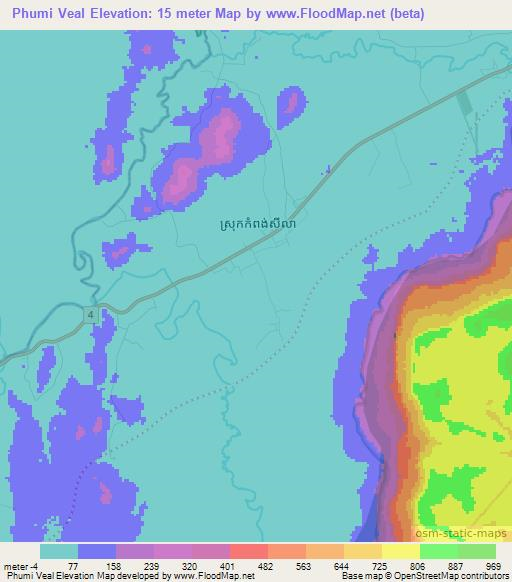 Phumi Veal,Cambodia Elevation Map