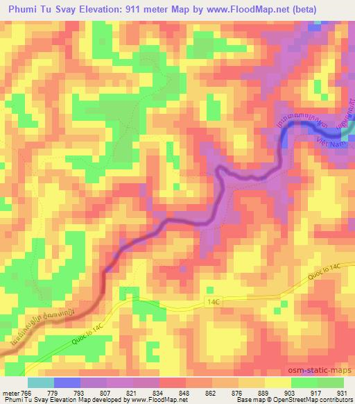 Phumi Tu Svay,Cambodia Elevation Map