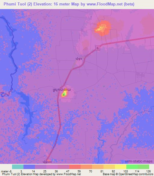 Phumi Tuol (2),Cambodia Elevation Map