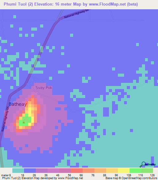 Phumi Tuol (2),Cambodia Elevation Map