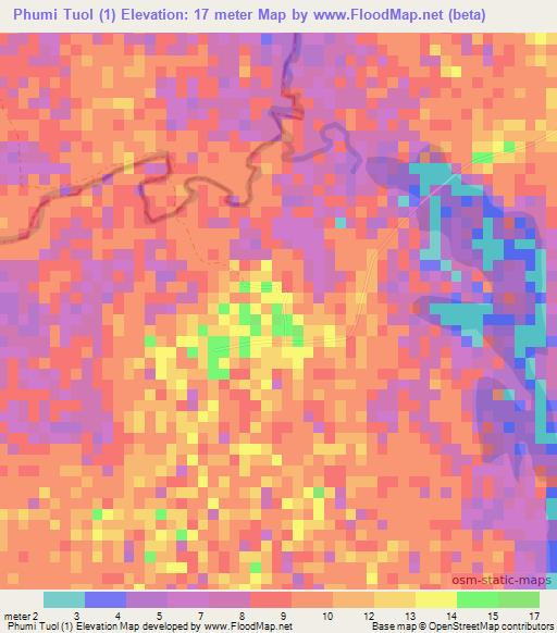 Phumi Tuol (1),Cambodia Elevation Map