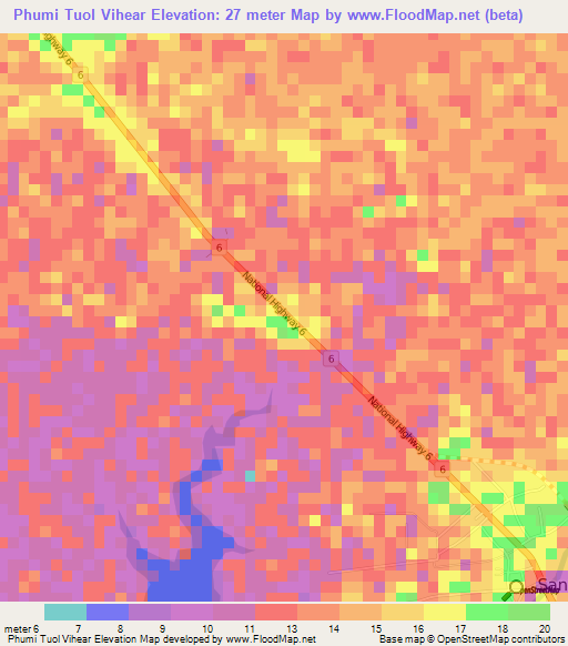 Phumi Tuol Vihear,Cambodia Elevation Map