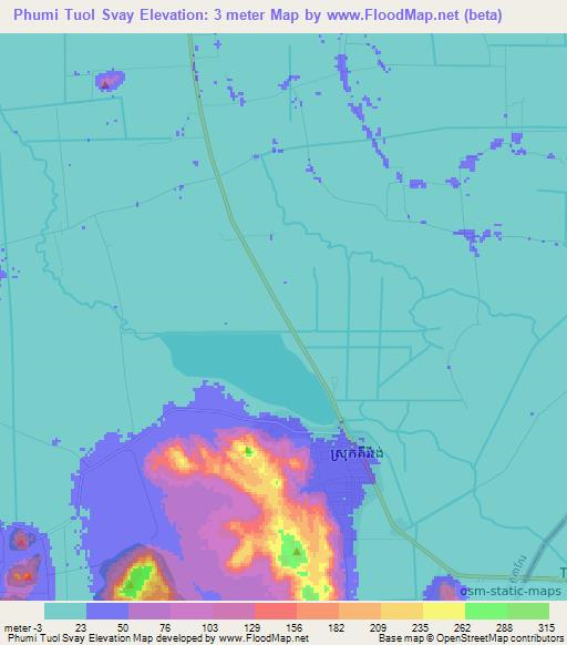Phumi Tuol Svay,Cambodia Elevation Map
