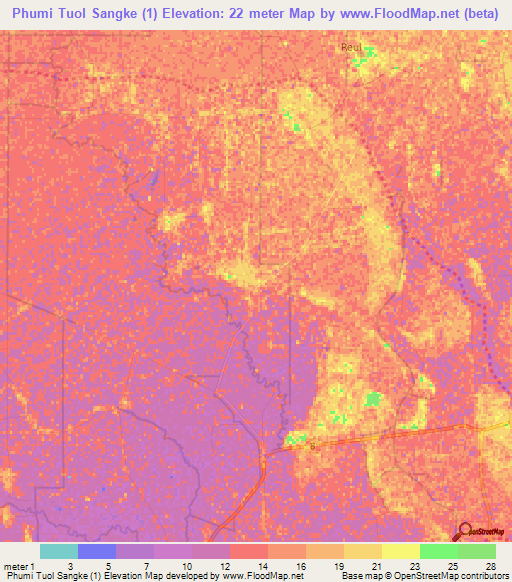 Phumi Tuol Sangke (1),Cambodia Elevation Map