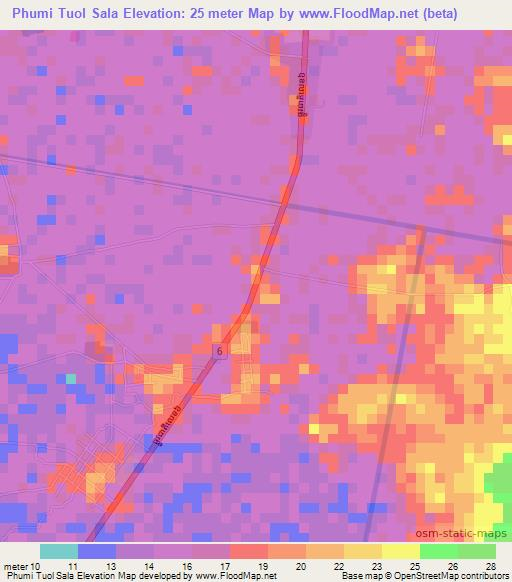 Phumi Tuol Sala,Cambodia Elevation Map